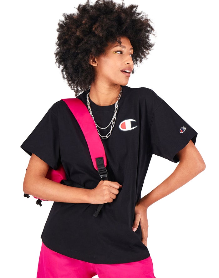 Champion T-Shirt Dames - Zwart - Maxi C Patch ( 476059-WQZ )